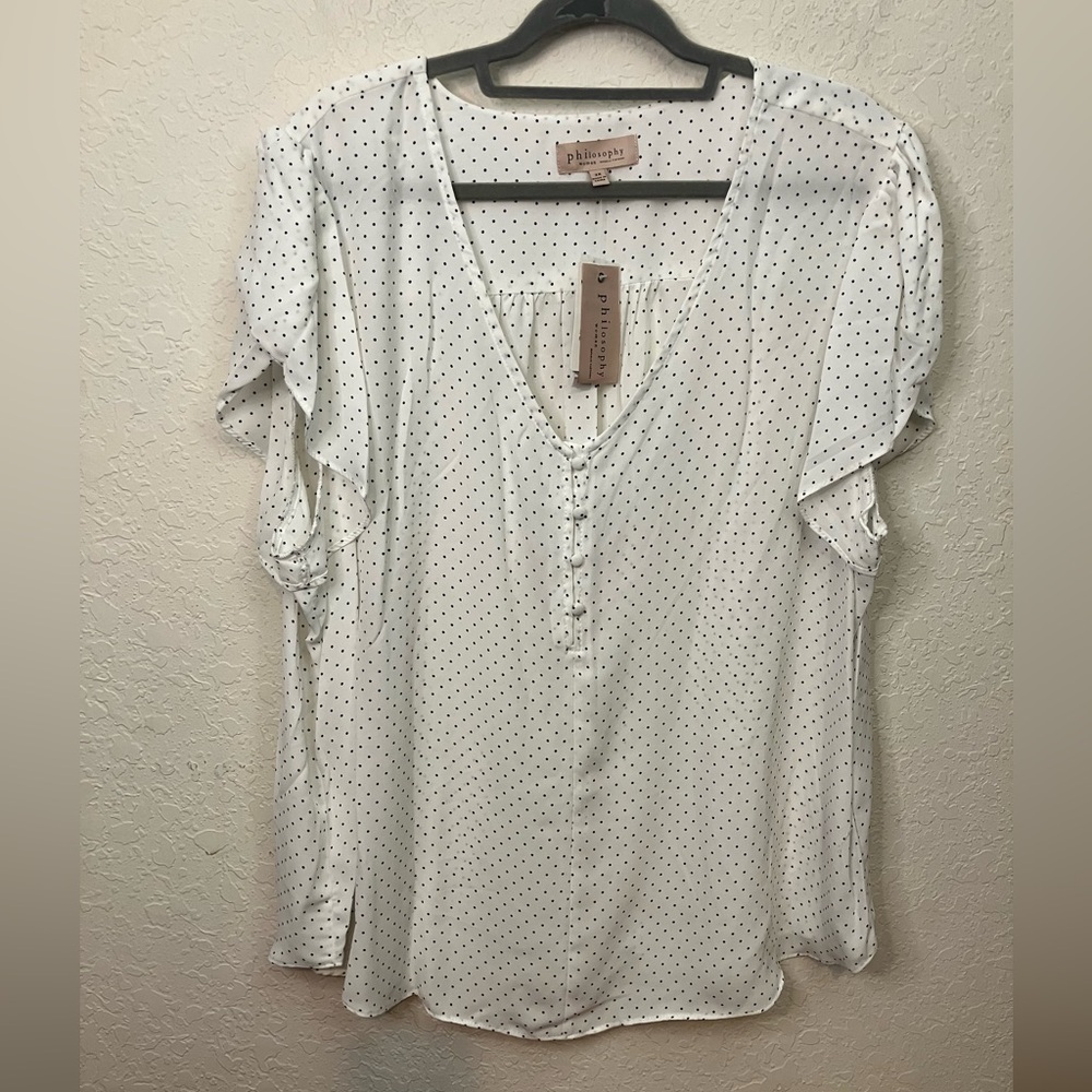 Philosophy White Polka Dot tulip sleeve Blouse